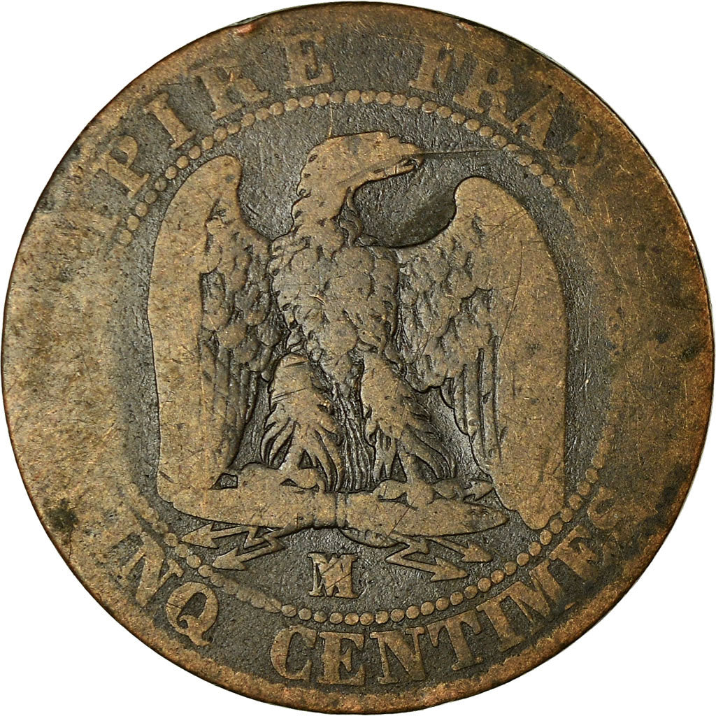 Moneta, Francia, Napoleon III, 5 Centimes, 1855, Marseille, B