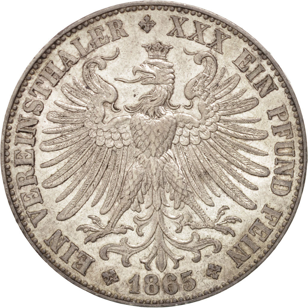 GERMAN STATES, Thaler, 1865, Frankfurt, KM #370, MS(60-62), Silver, 18.48
