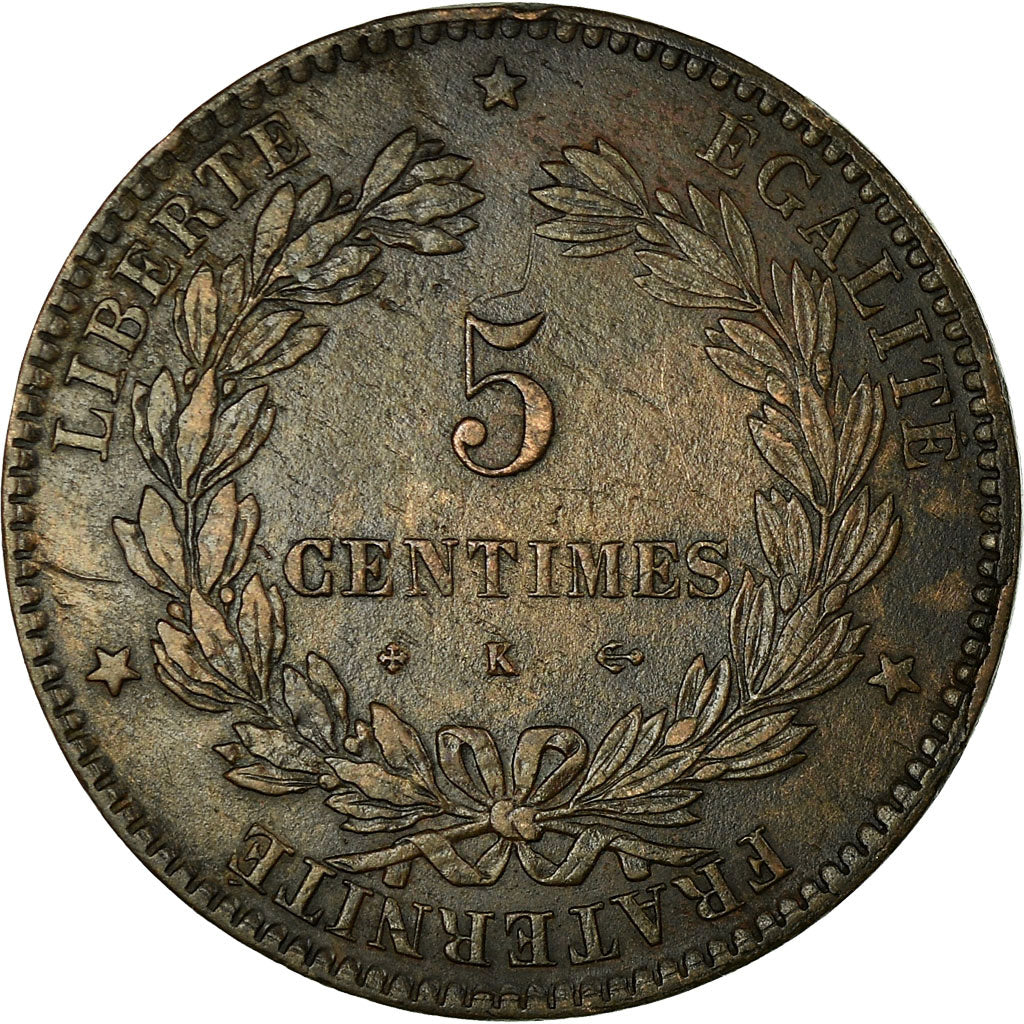 Coin, France, Cérès, 5 Centimes, 1875, Bordeaux, EF(40-45), Bronze, KM:821.2