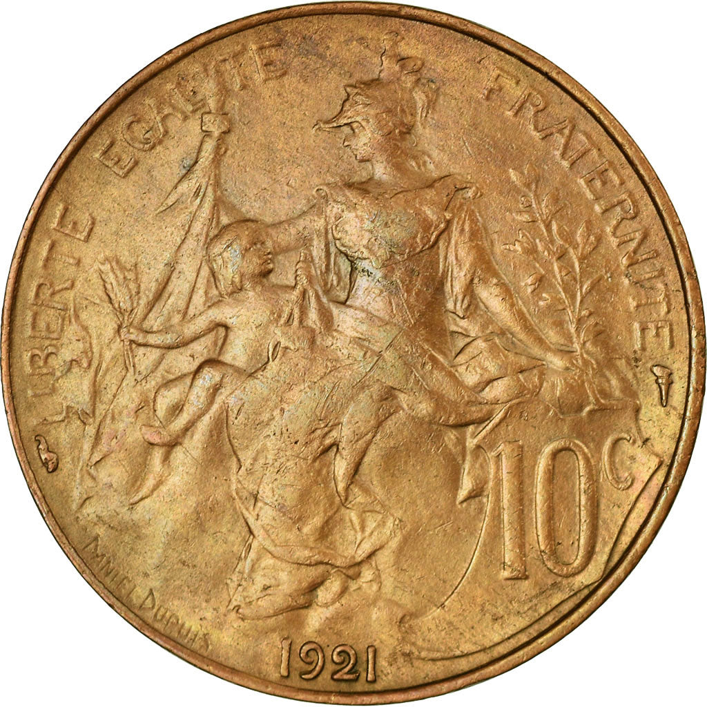 Moeda, França, Dupuis, 10 Centimes, 1921, Paris, AU(55-58), Bronze, KM:843
