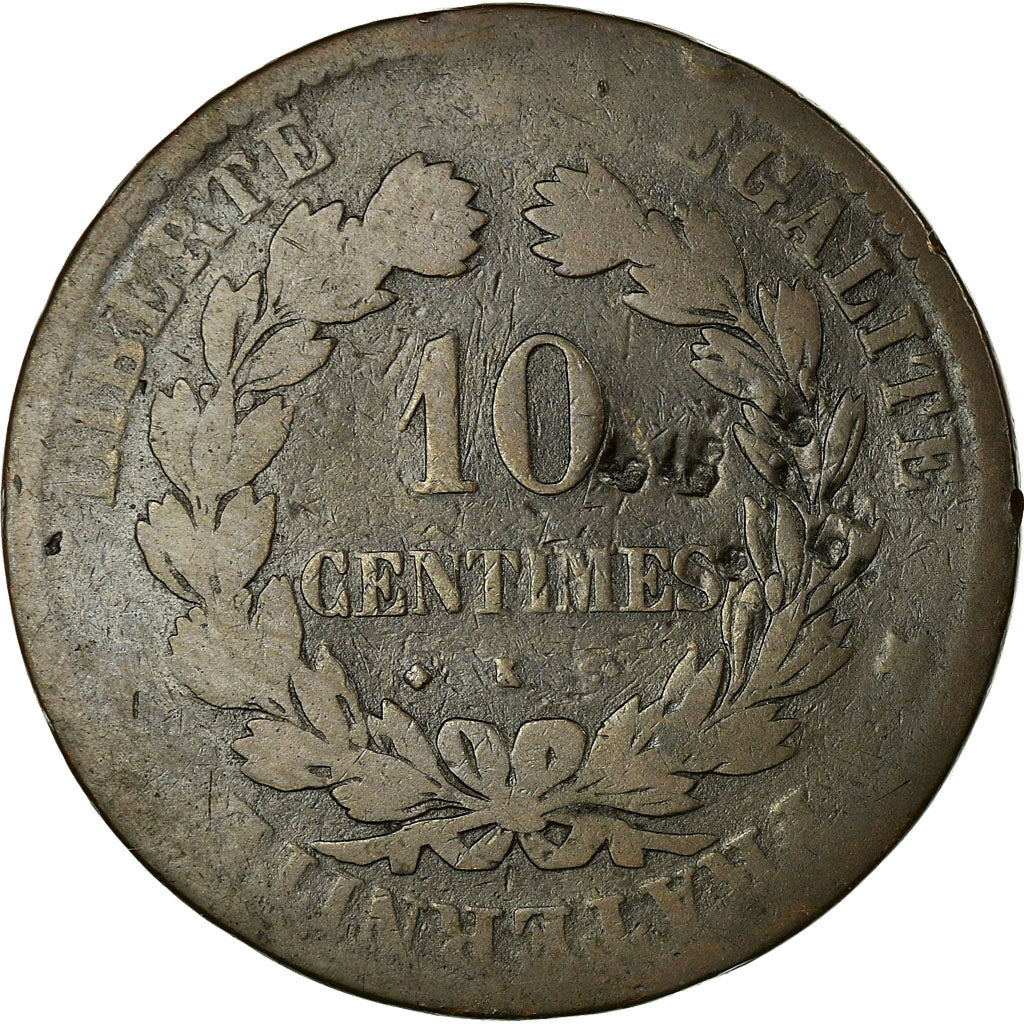 Moeda, França, Cérès, 10 Centimes, 1871, Bordeaux, VG(8-10), Bronze