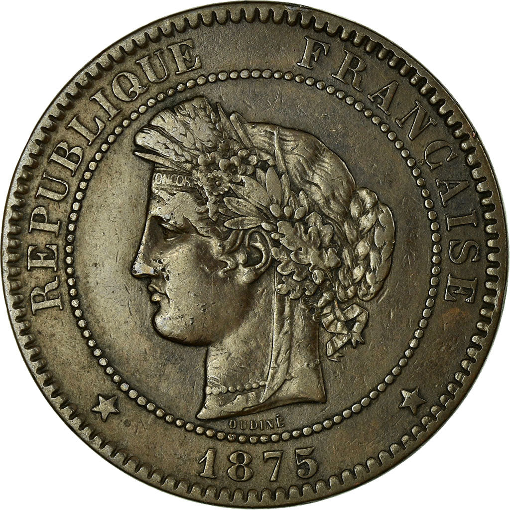 Moeda, França, Cérès, 10 Centimes, 1875, Bordeaux, EF(40-45), Bronze