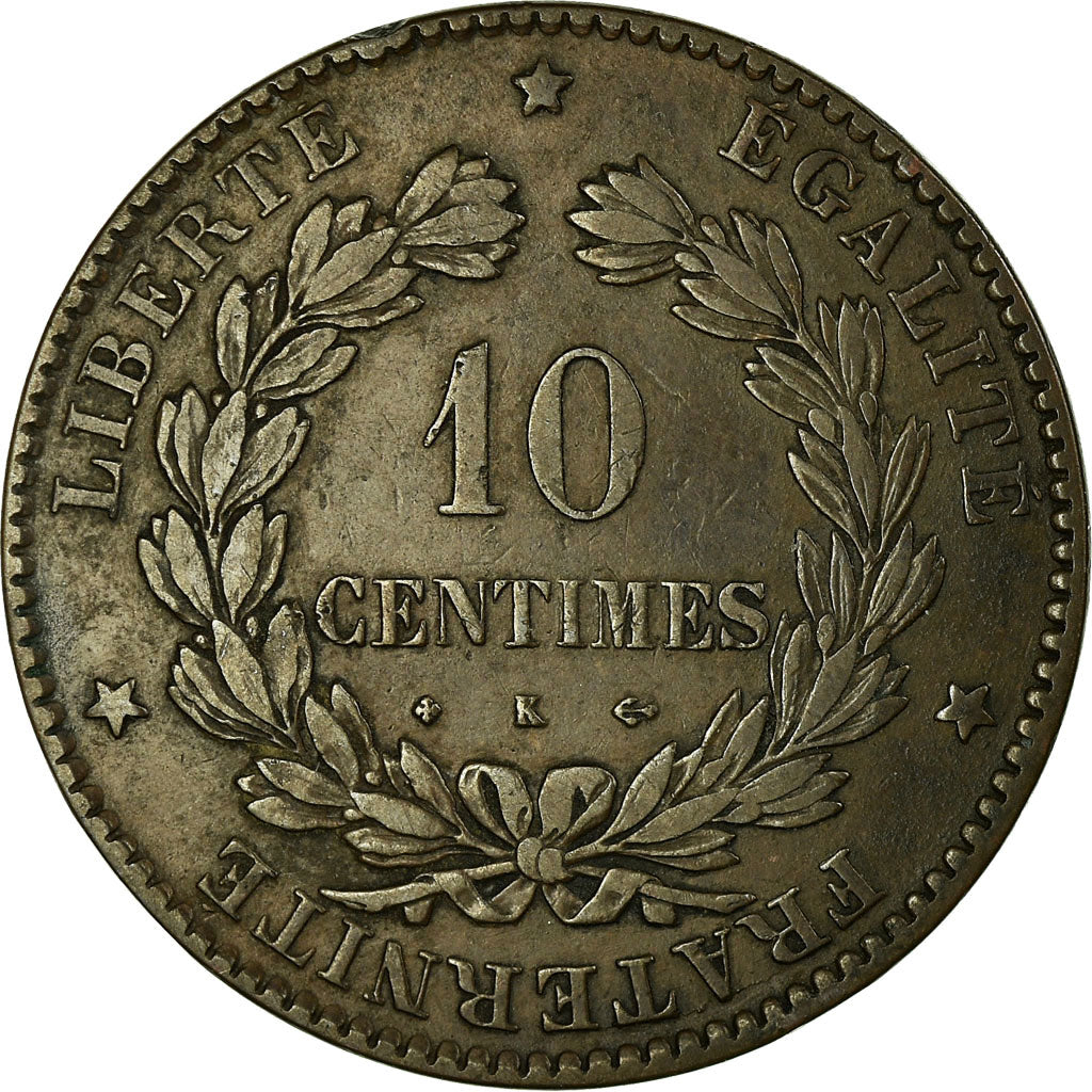 Moeda, França, Cérès, 10 Centimes, 1875, Bordeaux, EF(40-45), Bronze