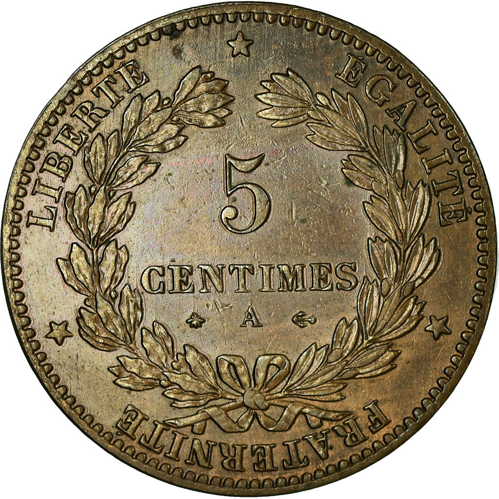 Moeda, França, Cérès, 5 Centimes, 1874, Paris, AU(55-58), Bronze, KM:821.1