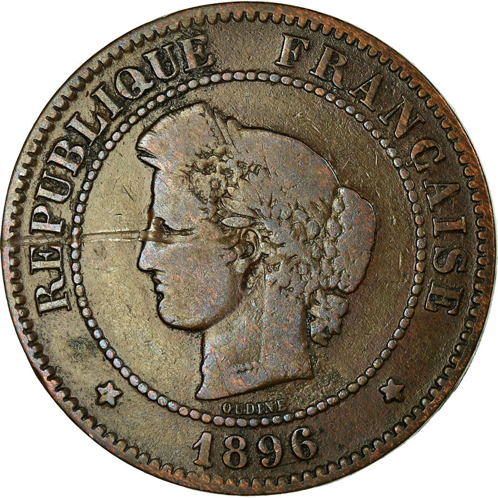 Moeda, França, Cérès, 5 Centimes, 1896, Paris, VF(30-35), Bronze, KM:821.1