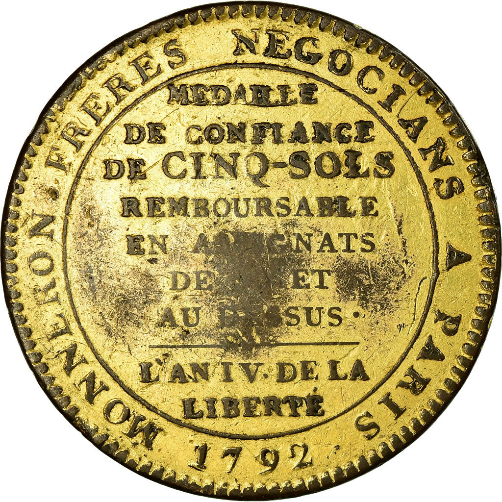 Coin, France, 5 Sols, 1792, Birmingham, EF(40-45), Bronze, KM:Tn31, Brandon:223B