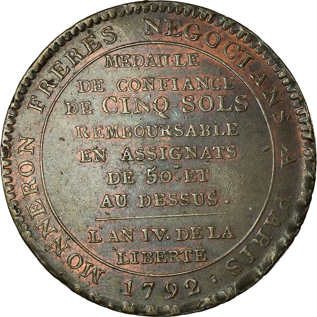 Moneta, Francia, 5 Sols, 1792, Birmingham, BB, Bronzo, KM:Tn31, Brandon:223