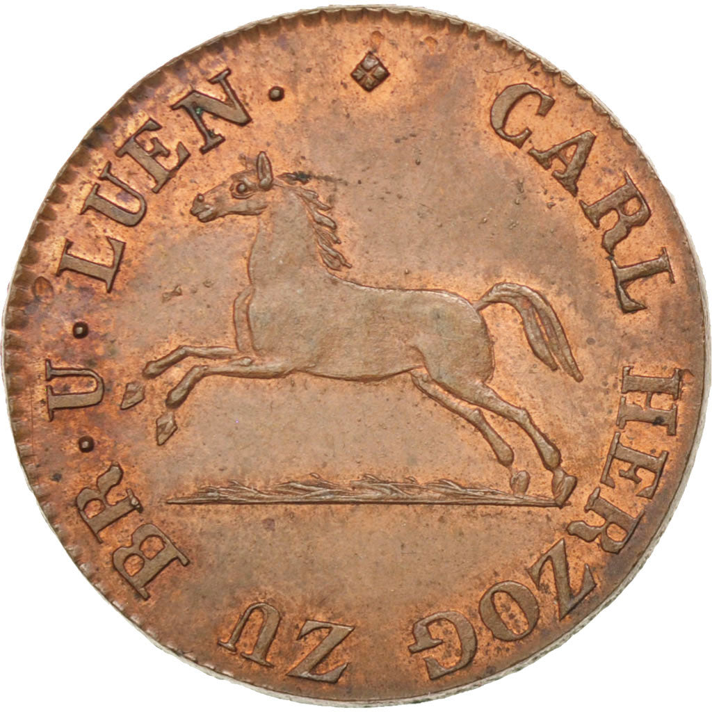Stati tedeschi, BRUNSWICK-WOLFENBUTTEL, Karl II, Pfennig, 1828, SPL-, Rame, K...