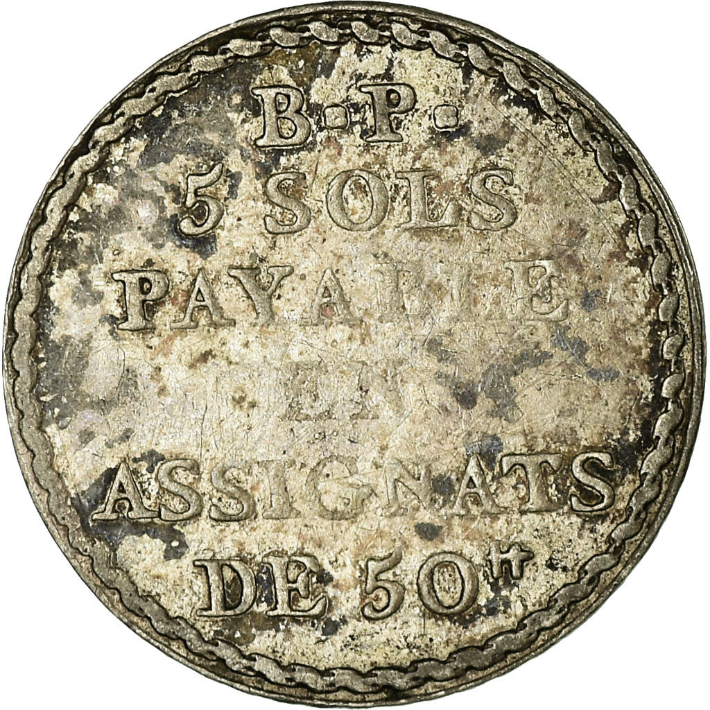 Coin, France, 5 Sols, POTTER, 1792, Paris, VF(30-35), Silver, Brandon:250