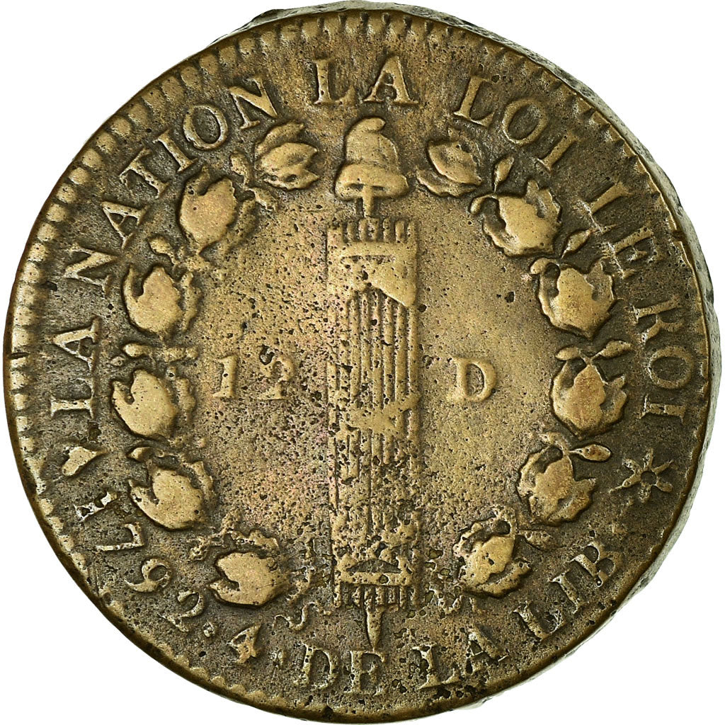 Moneta, Francja, 12 deniers français, 12 Deniers, 1792, Strasbourg, EF(40-45)