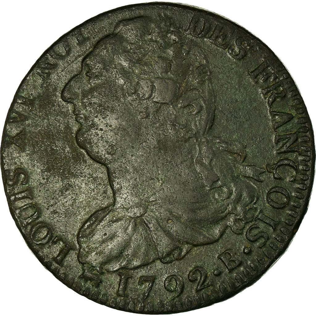 Moneta, Francia, 2 sols françois, 1792, Rouen, MB+, Bronzo, KM:603.3