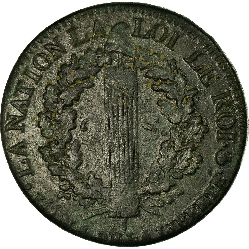 Moneta, Francia, 2 sols françois, 1792, Rouen, MB+, Bronzo, KM:603.3