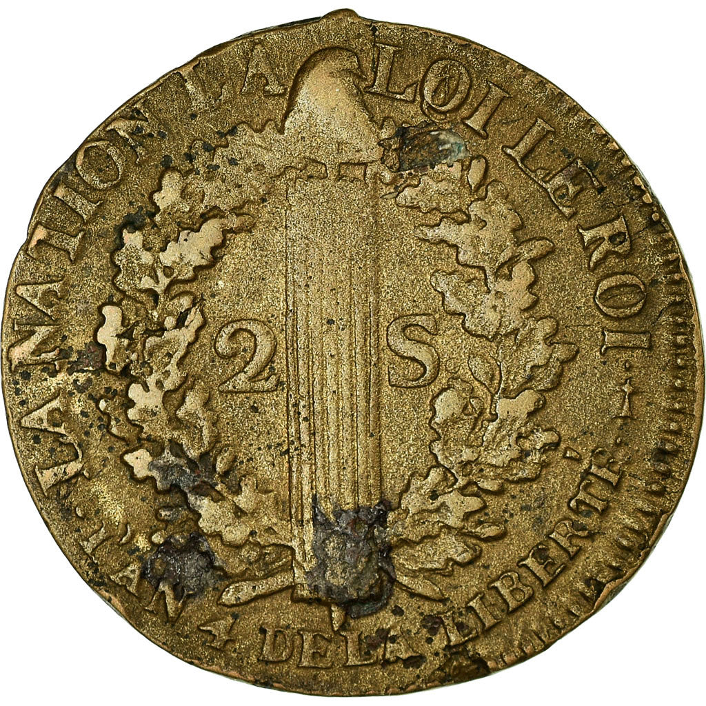 Moneta, Francja, 2 sols françois, 2 Sols, 1792, Metz, VF(30-35), Bronze