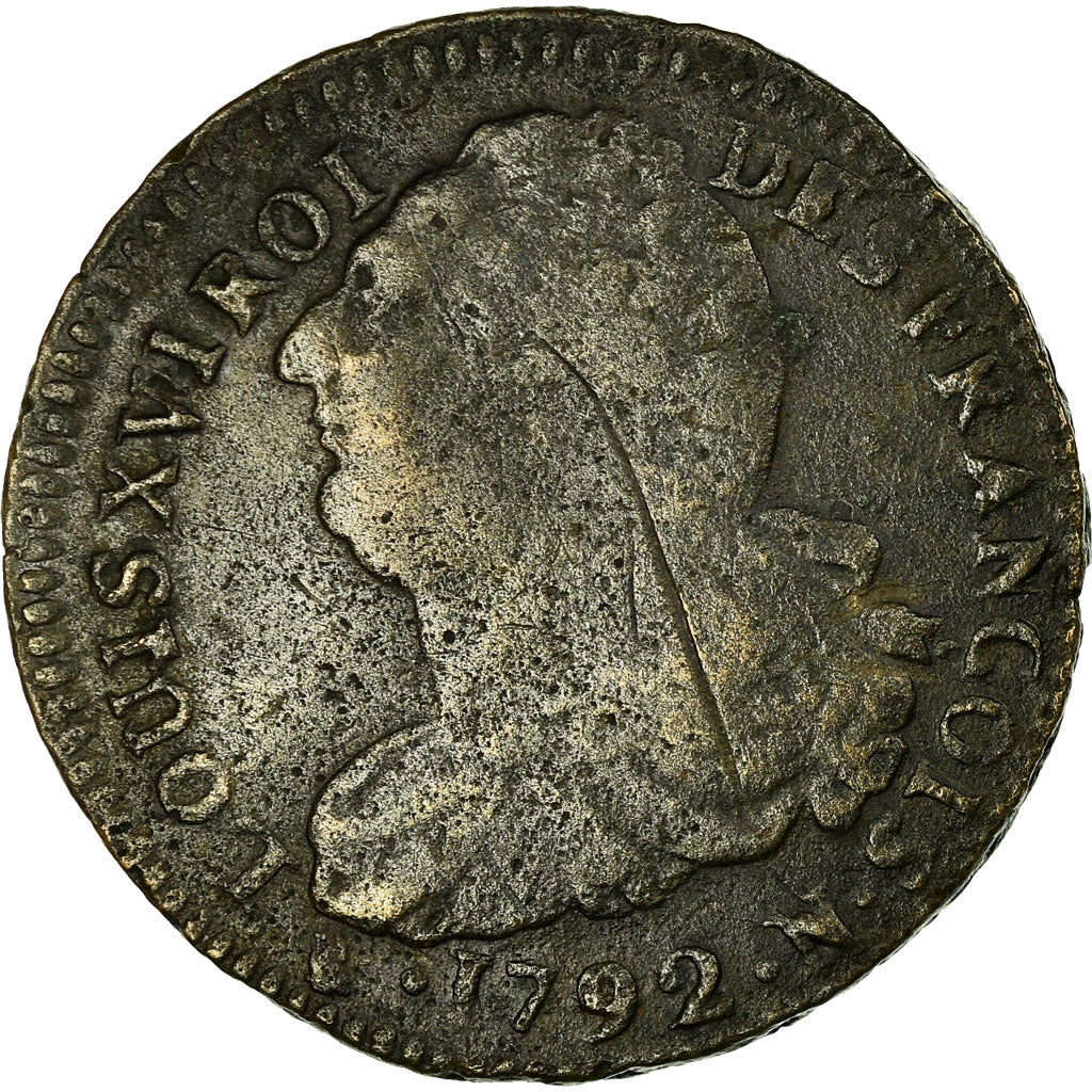 Coin, France, 2 sols françois, 1792, Montpellier, VF(30-35), Bronze, KM 603.12