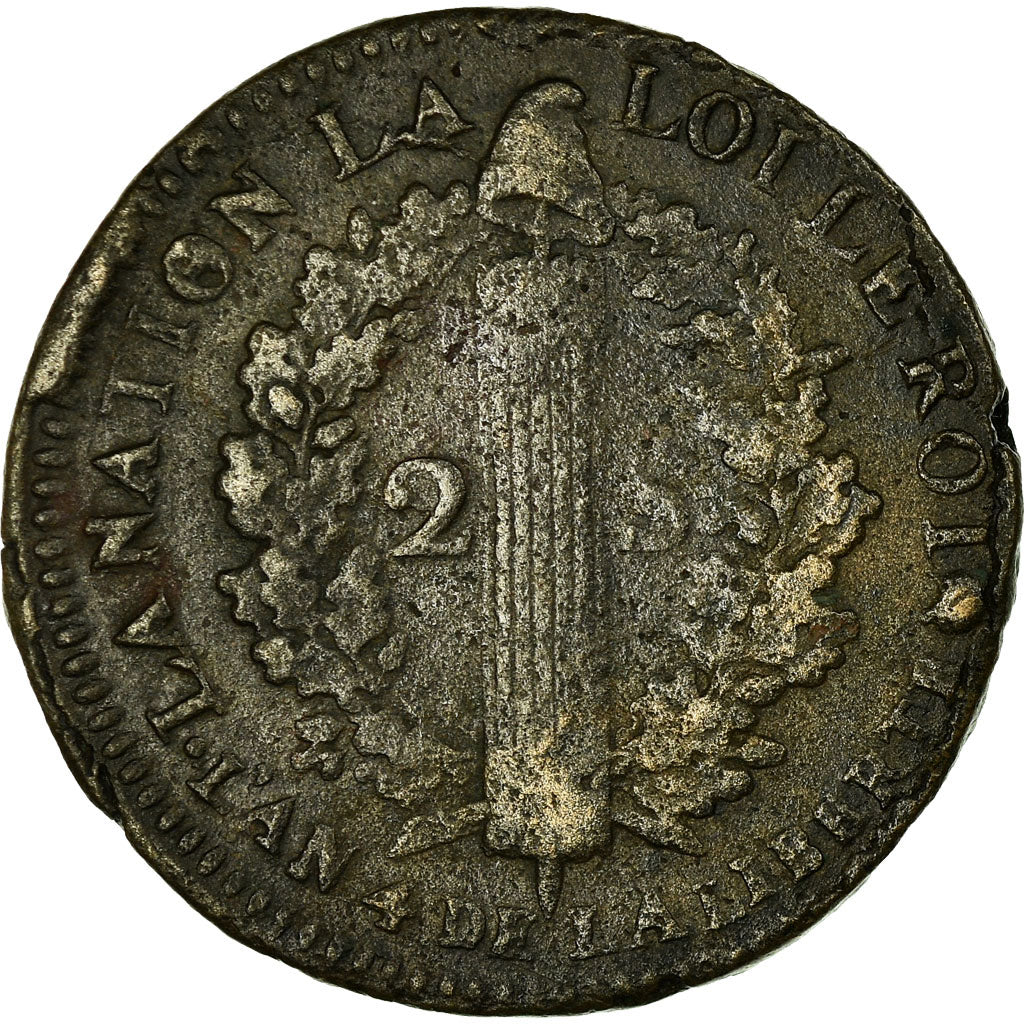 Coin, France, 2 sols françois, 1792, Montpellier, VF(30-35), Bronze, KM 603.12