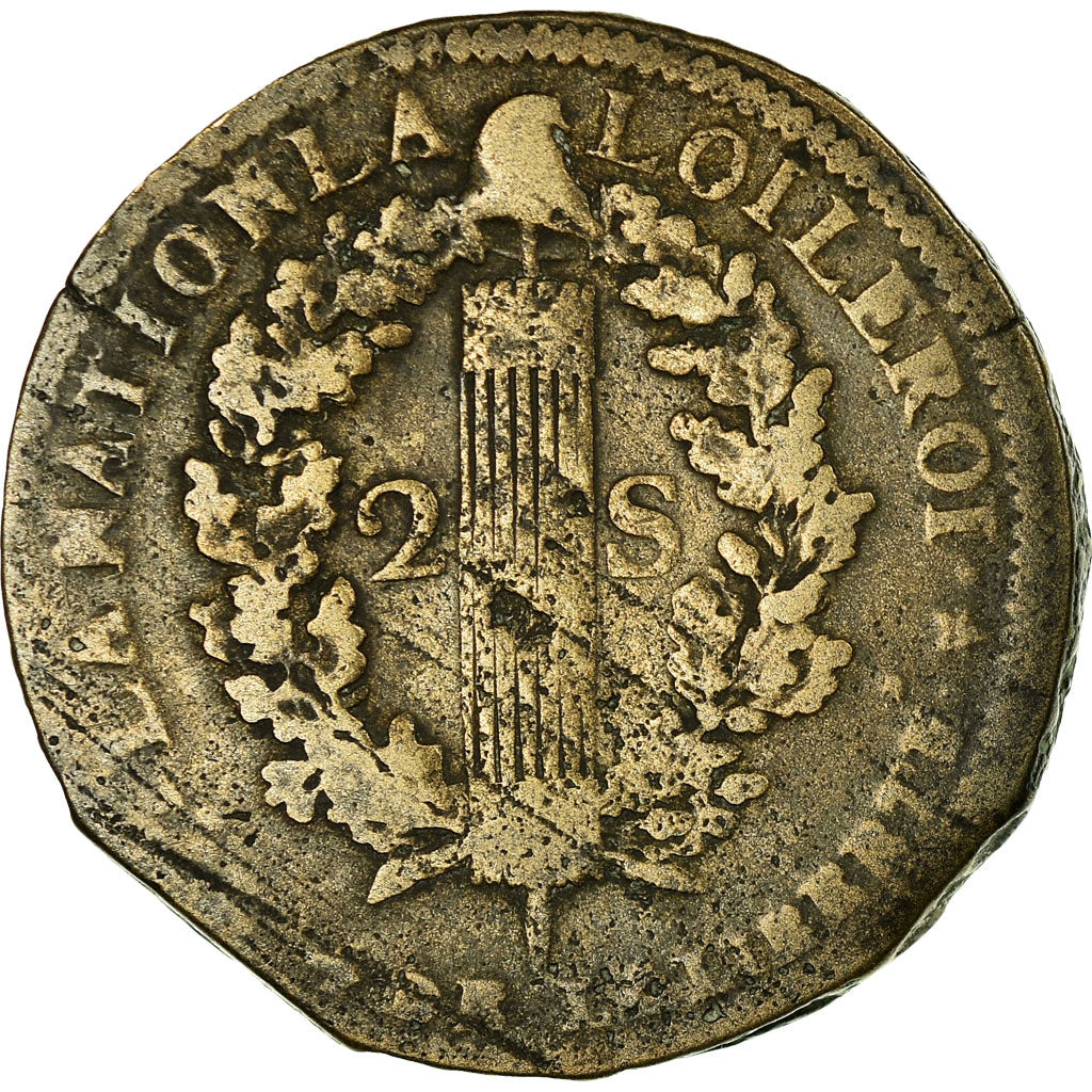 Moneta, Francja, 2 sols françois, 2 Sols, 1792, Orléans, VF(20-25), Bronze