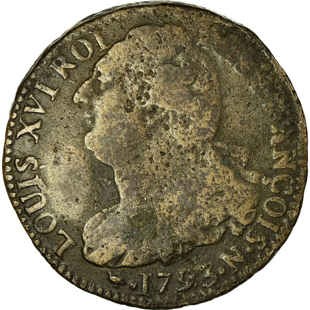 Münze, Frankreich, 2 sols françois, 1793, Montpellier, SGE+, Bronze
