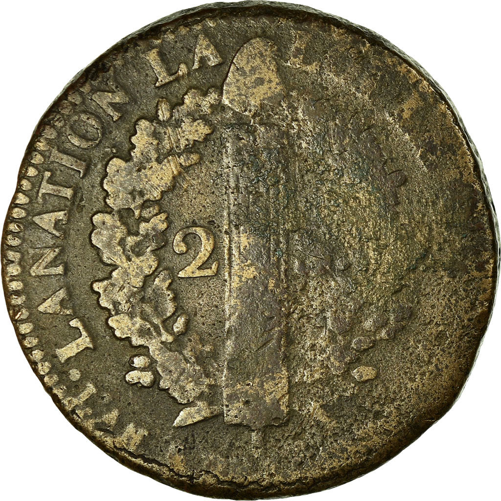 Münze, Frankreich, 2 sols françois, 1793, Montpellier, SGE+, Bronze