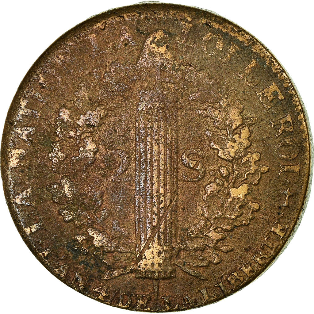 Munten, Frankrijk, 2 sols françois, 1792, Metz, ZG+, Bronze, KM:603.2