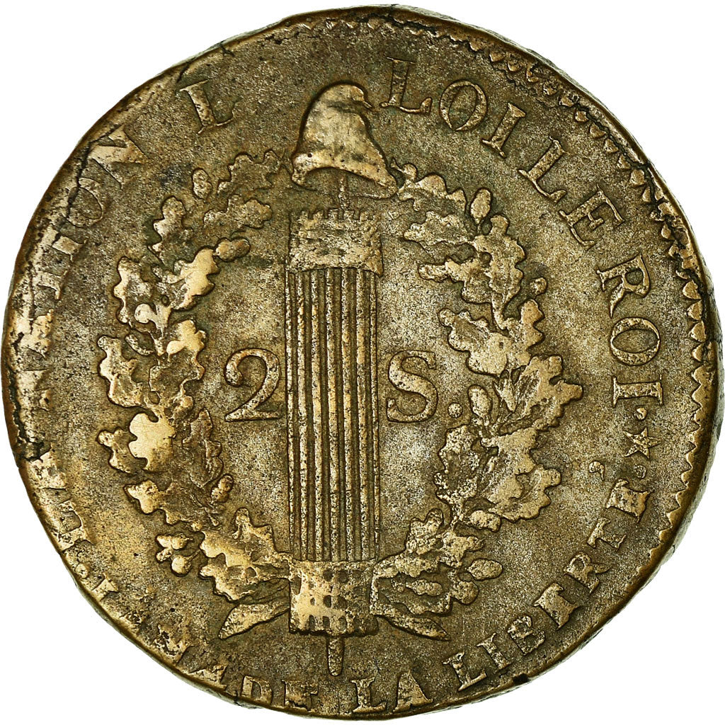 Monnaie, France, 2 sols françois, 1792, Orléans, TB+, Bronze, Gadoury 25