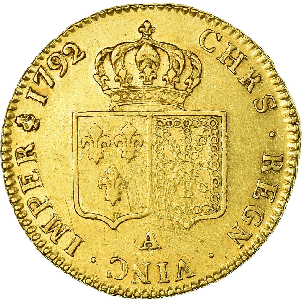 Moeda, França, Louis XVI, Double louis d'or, 1792, Paris, VF(30-35), KM 592.1