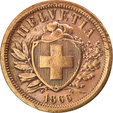SWITZERLAND, 2 Rappen, 1866, Bern, KM #4.1, EF(40-45), Bronze, 20, 2.47