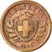 SWITZERLAND, 2 Rappen, 1866, Bern, KM #4.1, EF(40-45), Bronze, 20, 2.47