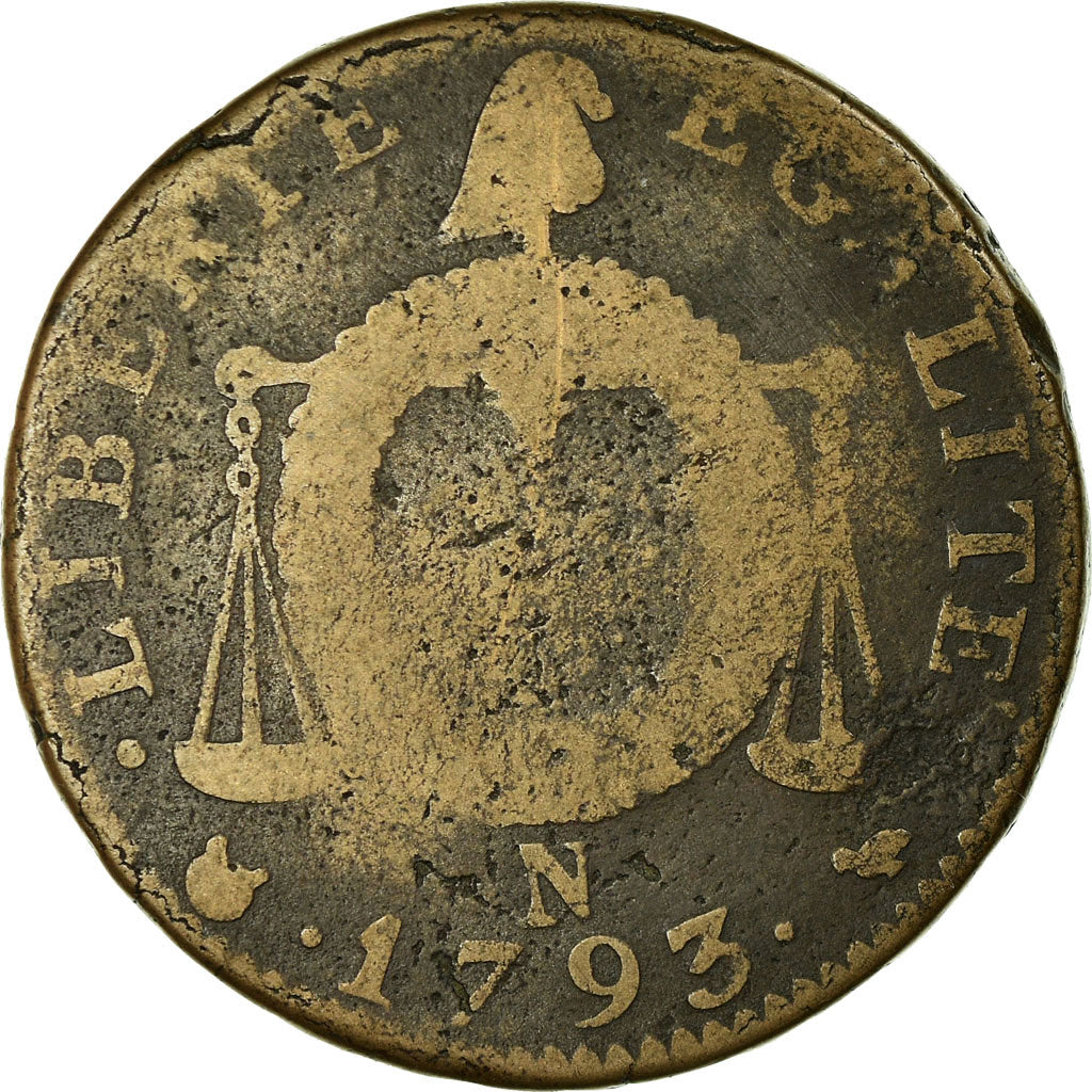 Monnaie, France, 2 sols aux balances daté, 2 Sols, 1793, Nantes, B+, Bronze
