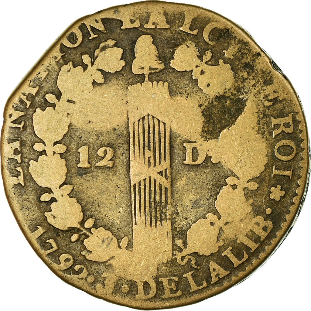 Munten, Frankrijk, 12 deniers françois, 12 Deniers, 1792, Paris, ZG+, Bronze