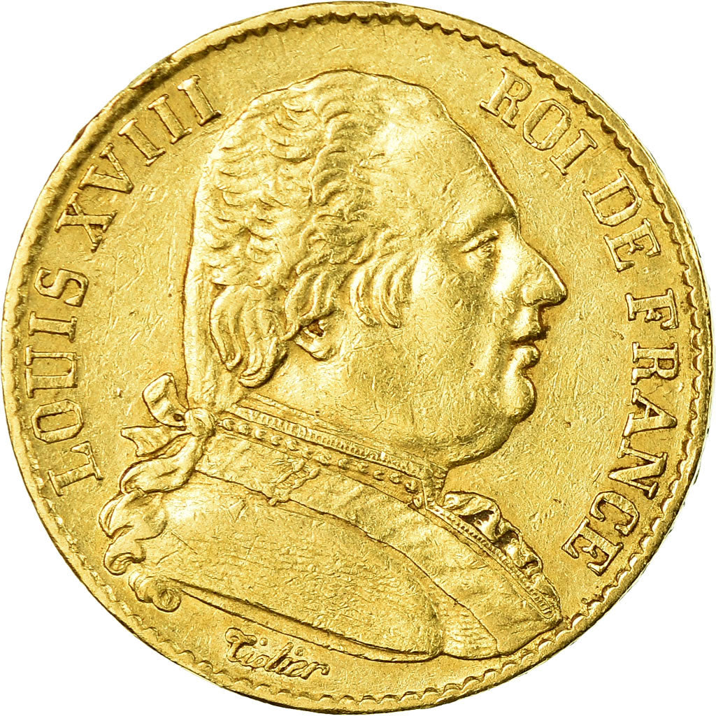 Moneda, Francia, Louis XVIII, 20 Francs, 1814, Paris, MBC+, Oro
