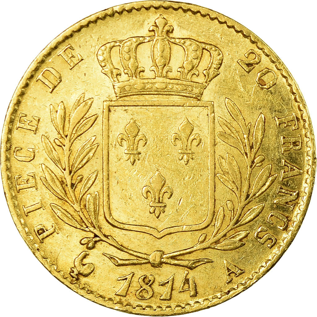 Moneda, Francia, Louis XVIII, 20 Francs, 1814, Paris, MBC+, Oro