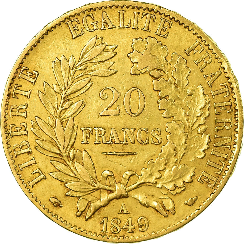 Moneda, Francia, Cérès, 20 Francs, 1849, Paris, MBC+, Oro, KM:762