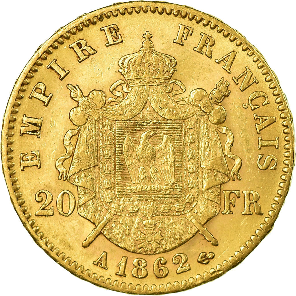 Moneda, Francia, Napoleon III, 20 Francs, 1862, Paris, MBC+, Oro