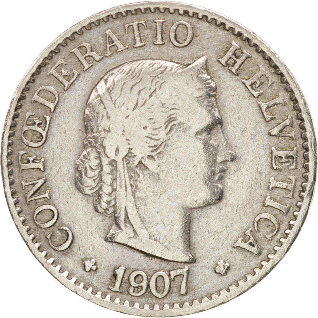 Svizzera, 5 Rappen, 1907, Bern, MB+, Rame-nichel, KM:26
