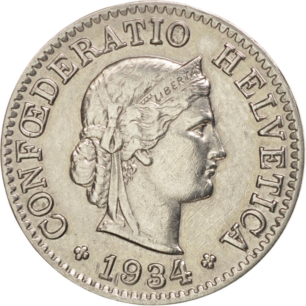 Svizzera, 5 Rappen, 1934, Bern, BB+, Nichel, KM:26b