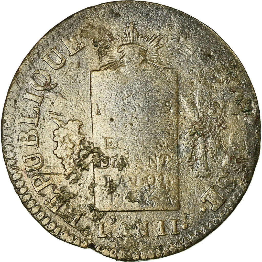 Moneta, Francia, 2 sols aux balances daté, 1793, Rouen, B, Bronzo