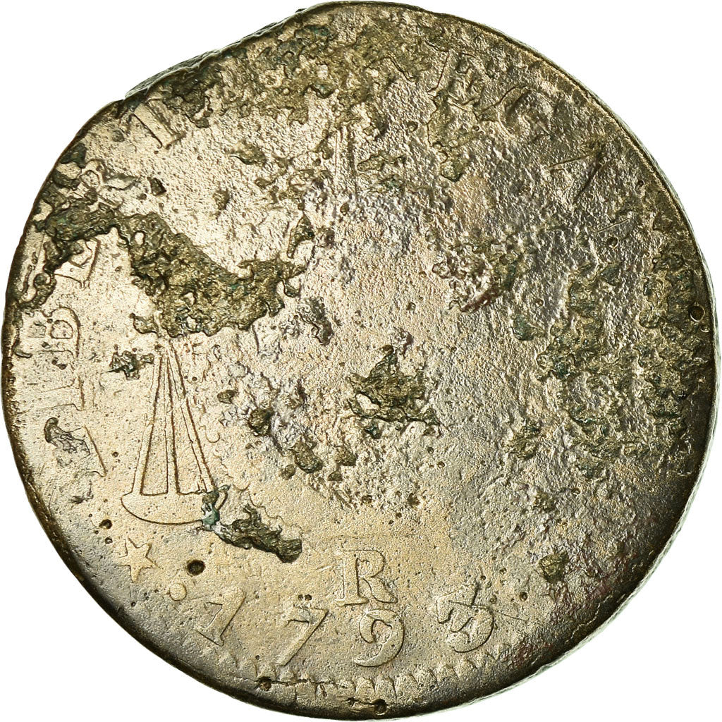 Moneta, Francia, 2 sols aux balances daté, 1793, Rouen, B, Bronzo