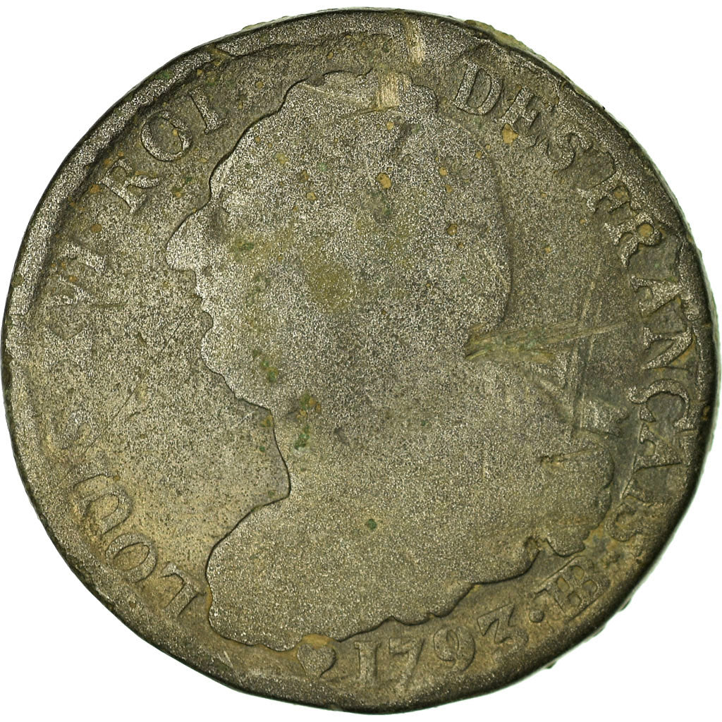 Coin, France, 2 sols français, 1793, Strasbourg, VG(8-10), Bronze, KM 612