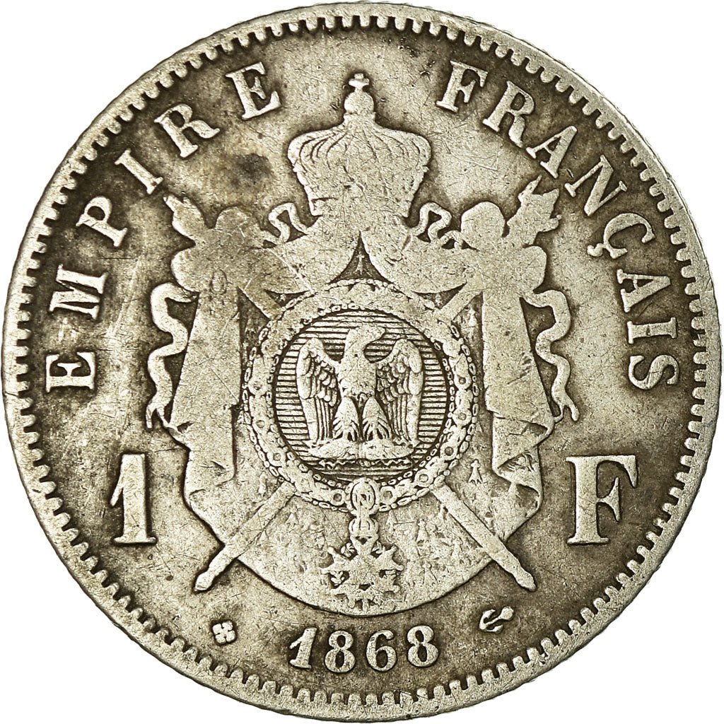Moneta, Francia, Napoleon III, Franc, 1868, Strasbourg, MB