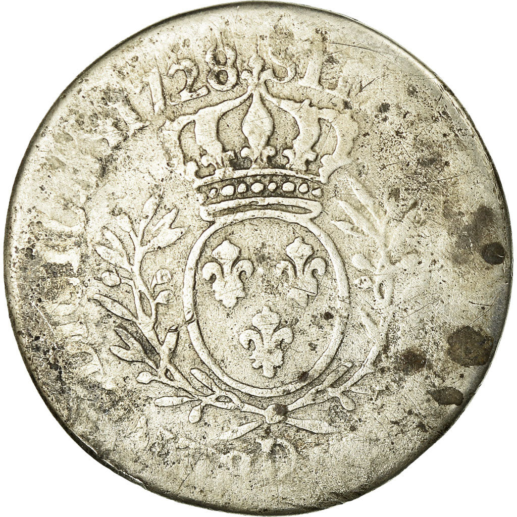 Moneda, Francia, Louis XV, 1/5 Écu aux branches d'olivier, 1728, BC