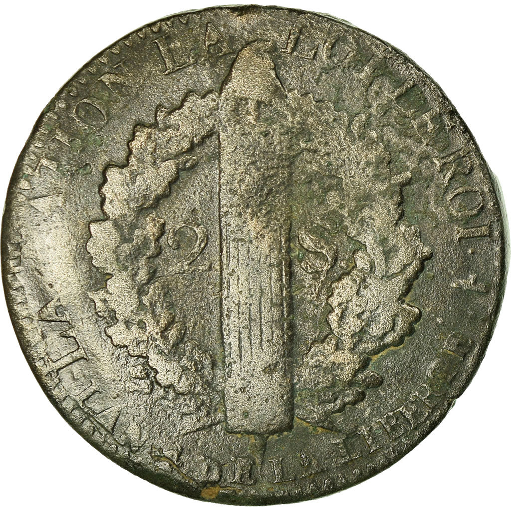 Moneta, Francja, 2 sols françois, 2 Sols, 1792, Lille, F(12-15), Bronze
