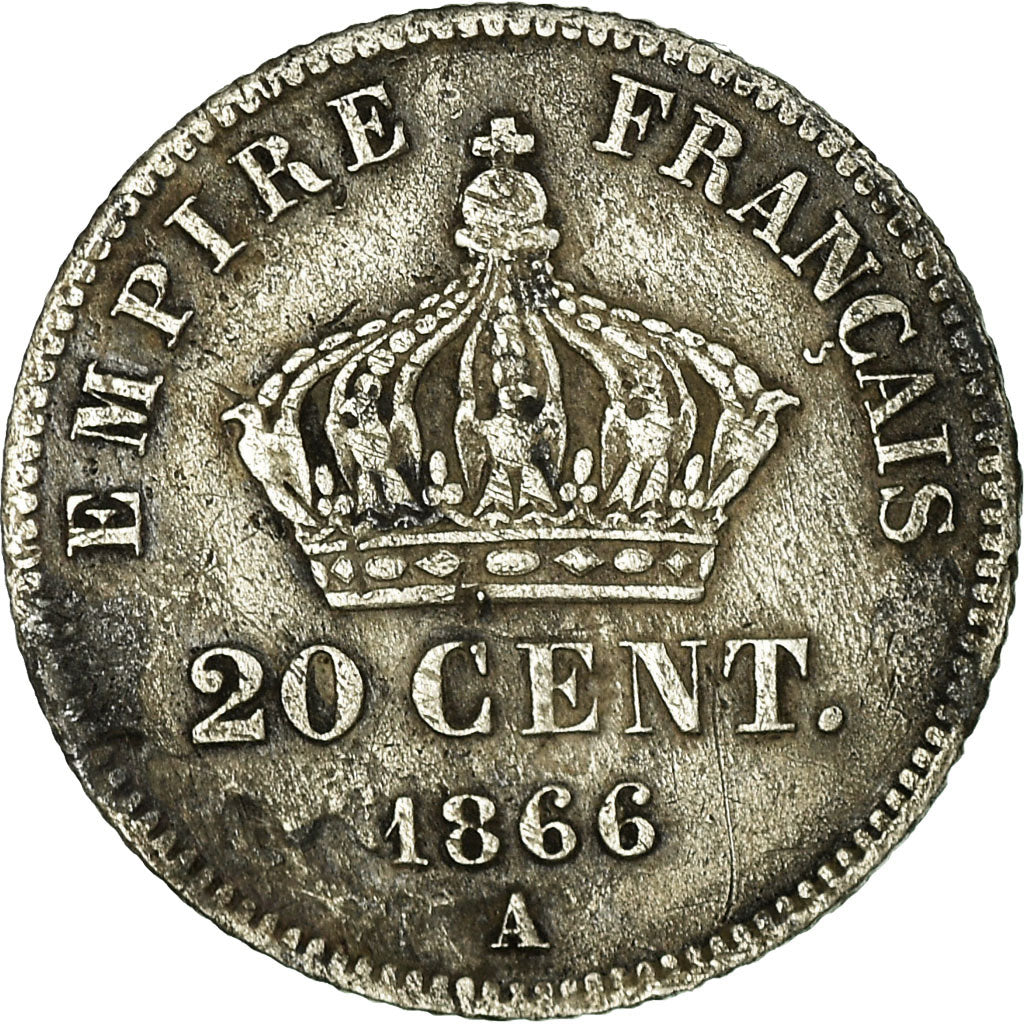 Coin, France, Napoleon III, 20 Centimes, 1866, Paris, VF(20-25), KM 805.1