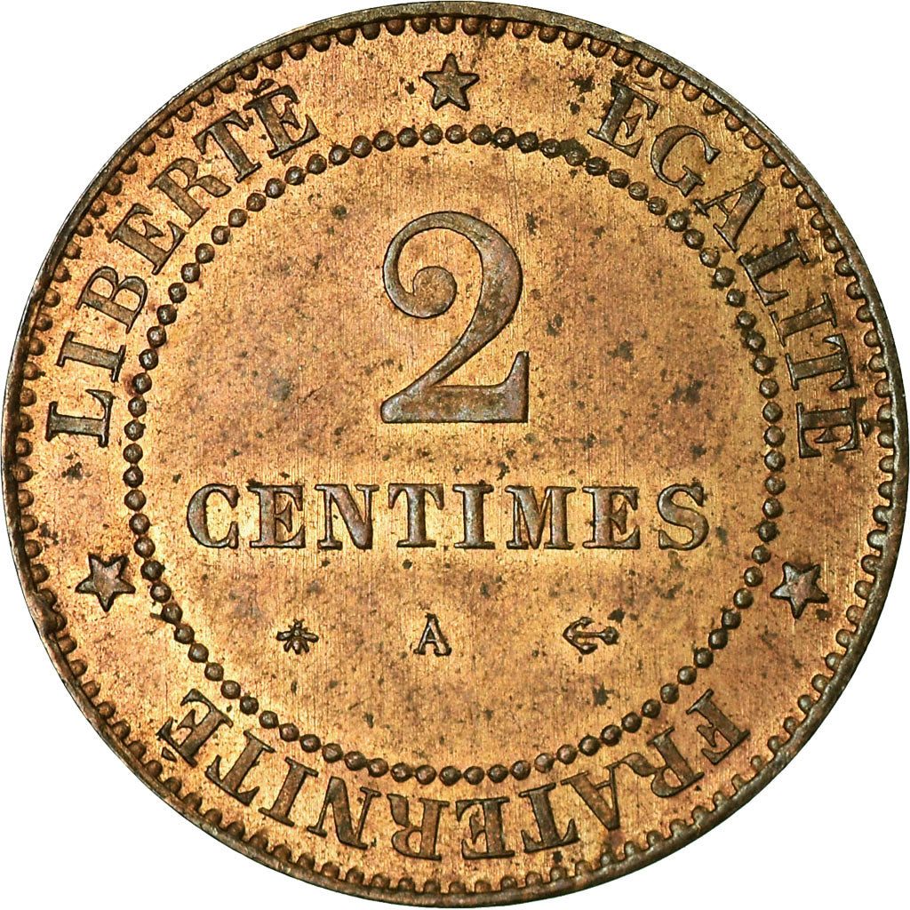 Moneta, Francia, Cérès, 2 Centimes, 1877, Paris, BB, Bronzo, KM:827.1