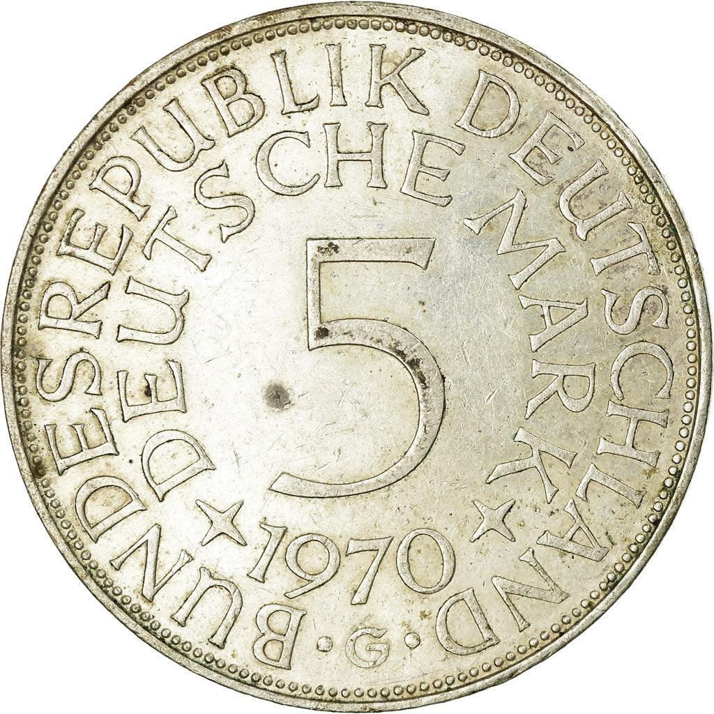 Coin, GERMANY - FEDERAL REPUBLIC, 5 Mark, 1970, Karlsruhe, AU(50-53), Silver