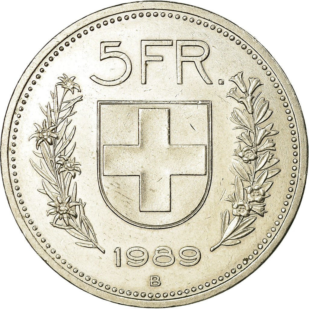 Coin, Switzerland, 5 Francs, 1989, Bern, AU(50-53), Copper-nickel, KM:40a.3