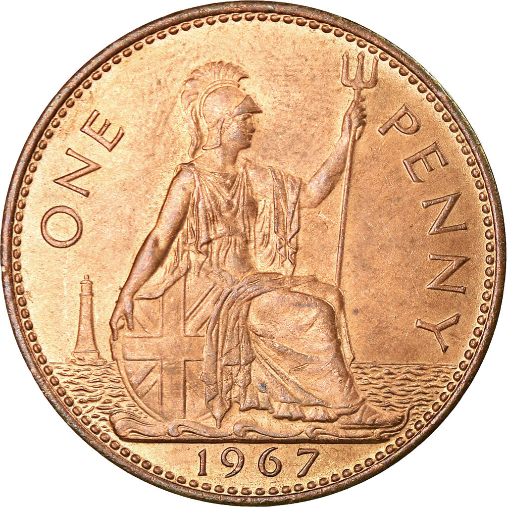 Coin, Great Britain, Elizabeth II, Penny, 1967, AU(55-58), Bronze, KM:897