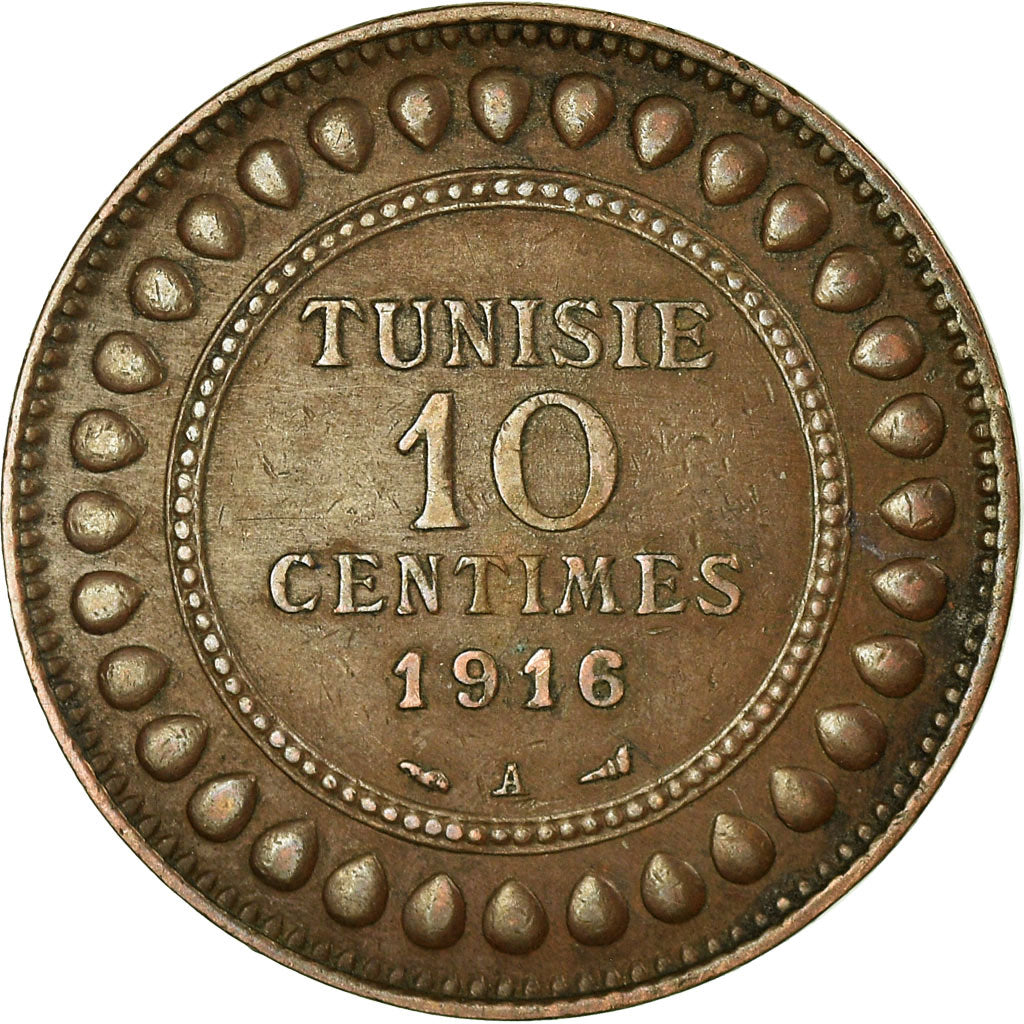 Coin, Tunisia, Muhammad al-Nasir Bey, 10 Centimes, 1916, Paris, EF(40-45)