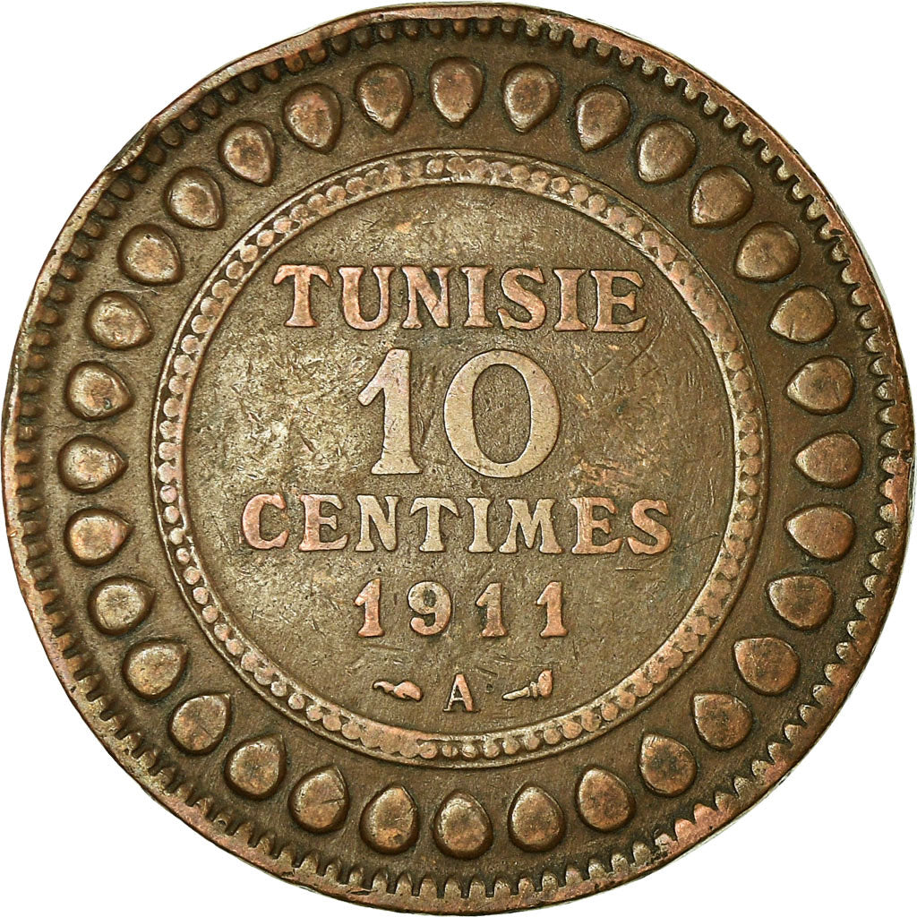 Coin, Tunisia, Muhammad al-Nasir Bey, 10 Centimes, 1911, Paris, EF(40-45)