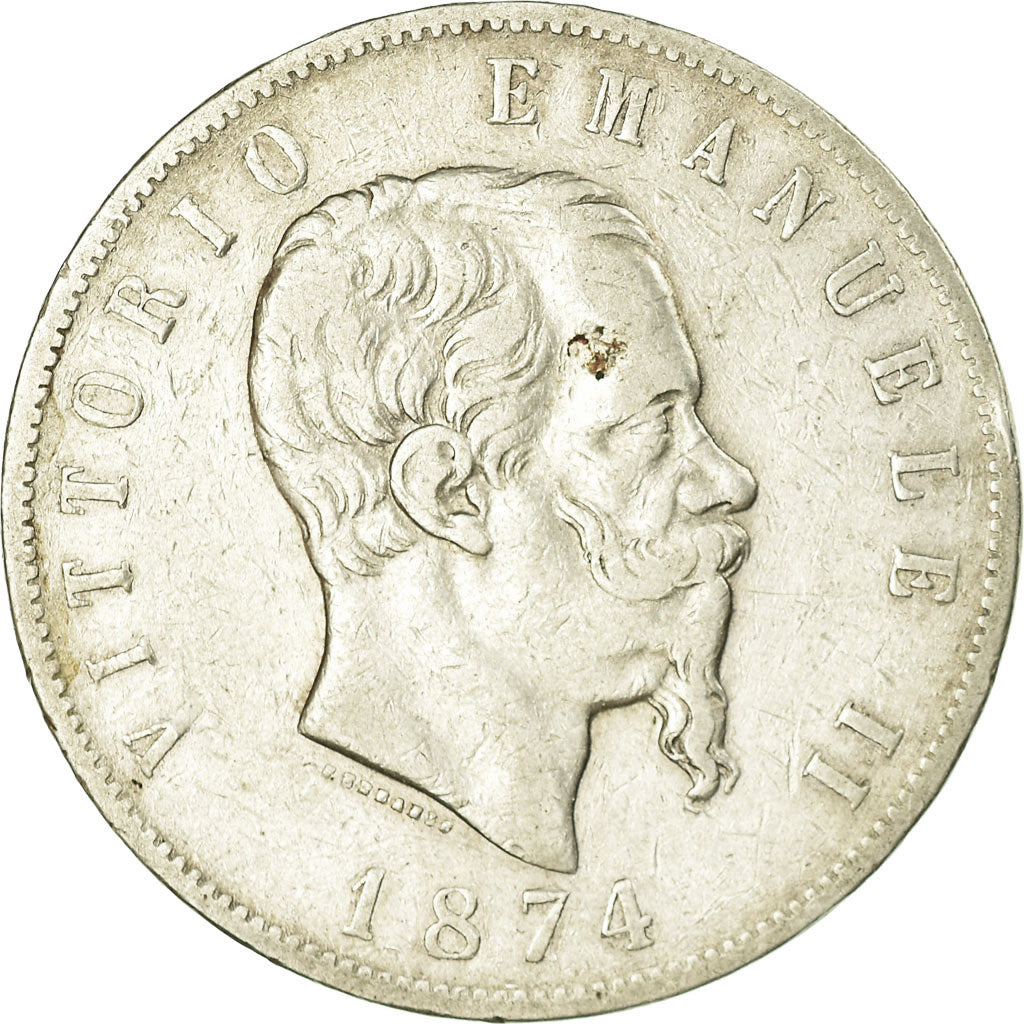 Münze, Italien, Vittorio Emanuele II, 5 Lire, 1874, Milan, S+, Silber, KM:8.3