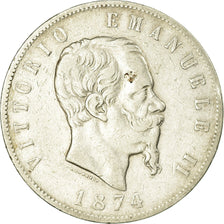 Münze, Italien, Vittorio Emanuele II, 5 Lire, 1874, Milan, S+, Silber, KM:8.3